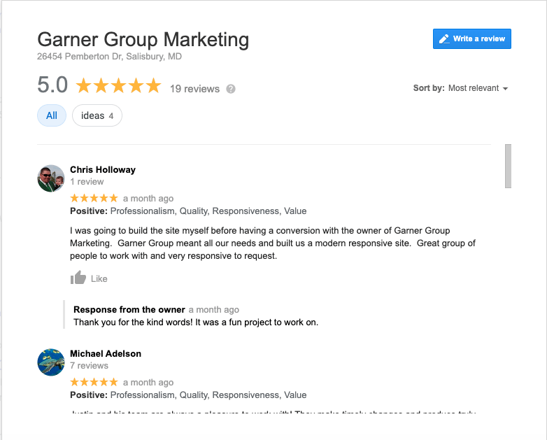 Garner Group Marketing Google Reviews